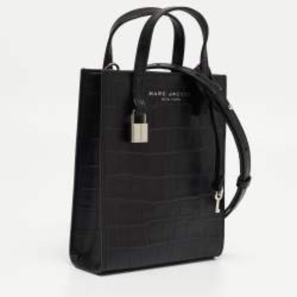 NWT ✅ Marc Jacobs Mini Croc Embossed Leather Tote BLACK